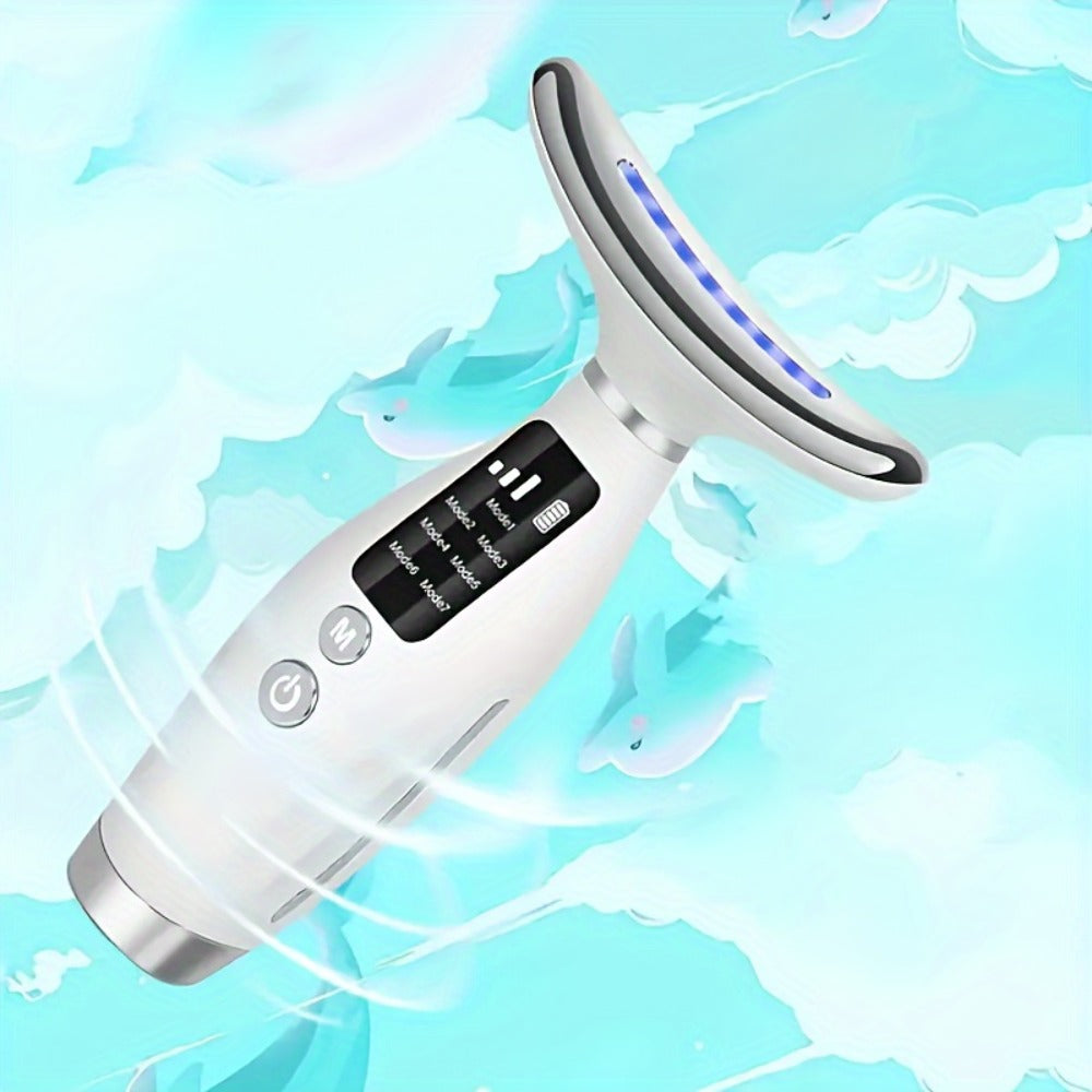 Face Neck Massager Rechargeable Beauty Device - 7 Massage Modes Electric Facial Lifting Tool for Women - Neck Massager Gift f