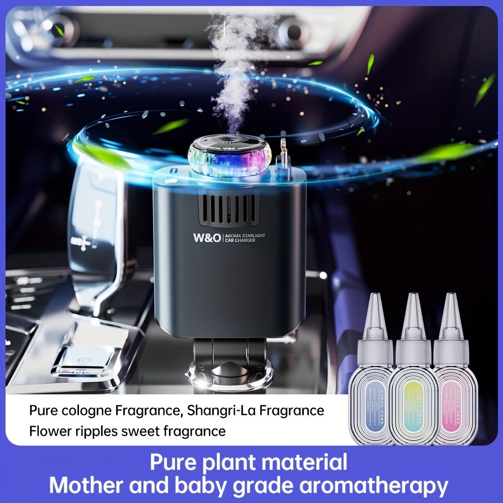 3-in-1 Car Charger, Air Freshener & Starry Sky Ceiling Light – Retractable Type-C & Lightning Cable, Aromatherapy Perfume — i