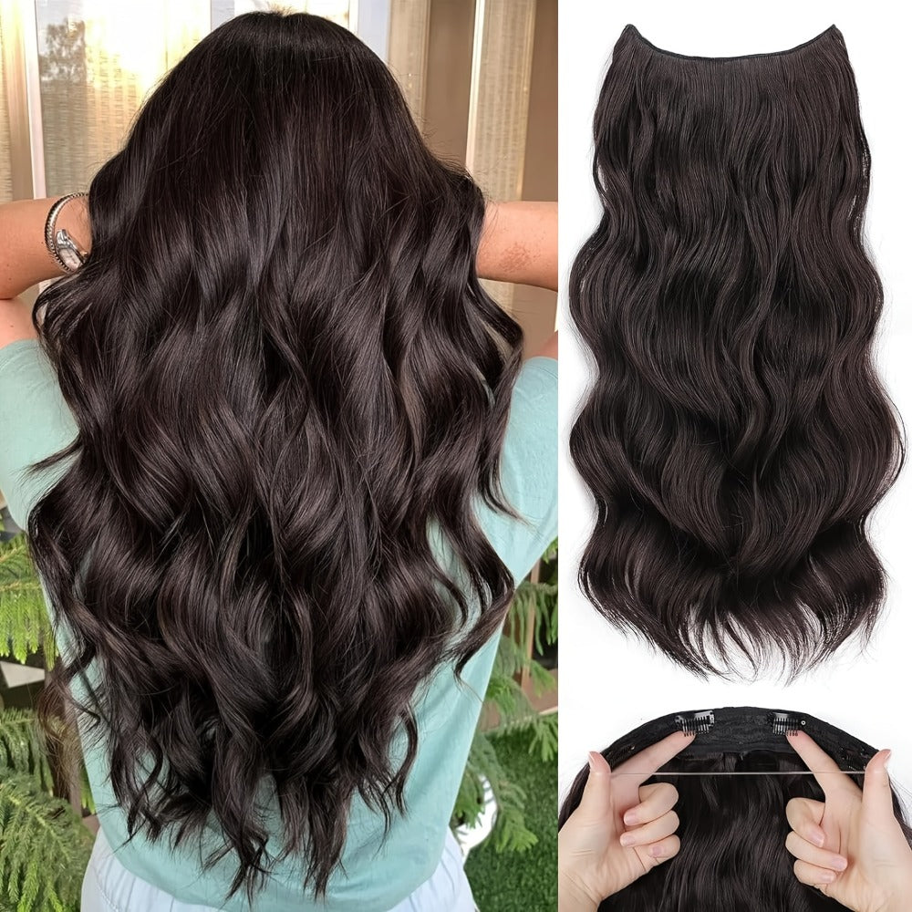 Invisible Wire Hair Extensions 22 Inch for Women – Transparent Fish Line 4 Clips Long Wavy Hairpiece for Thin Fine Hair — ima
