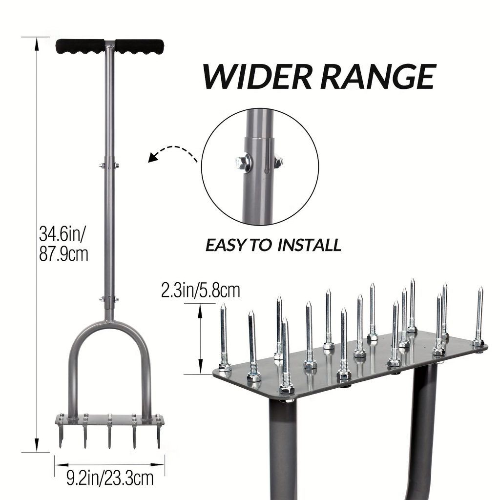 15-Spike Manual Lawn Aerator with T-Handle, 34.6-Inch Shaft and 9.2-Inch Foot Plate in Gray — image 4