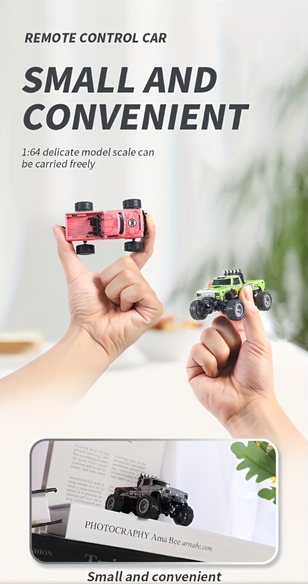 Remote Control Car, 1:64 Scale Alloy Mini Off-Road Truck with 2.4GHz Control, Shock Suspension, Running Lights and Five Color