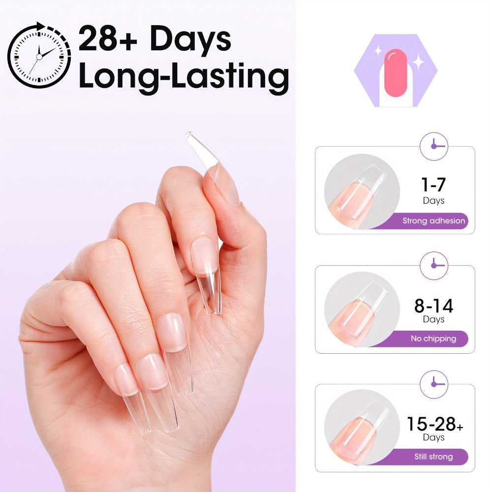Solid Gel Nail Glue Kit with Mini LED Lamp – 8g UV Cure Gel Glue 28+ Days Long-Lasting Bond for Press On Nails Acrylic Tips R