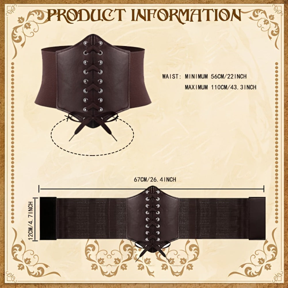 Renaissance Corset Set 5-Piece Ladies – Medieval Belt Pouch Potion Bottle Waist Protector, Women Halloween LARP Cosplay Renai