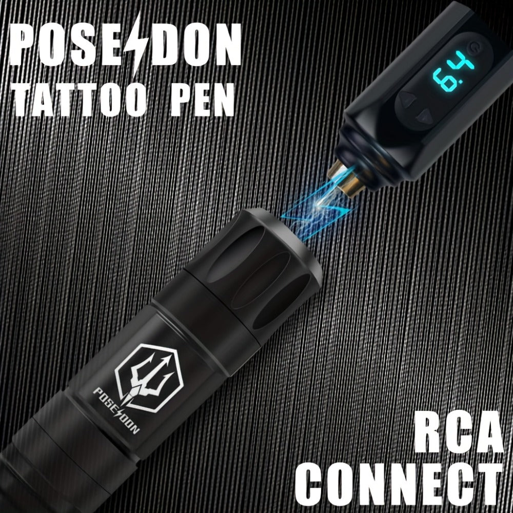 Tattoo Machine Kit POSEIDON TK035 Wireless Rotary Pen with LCD, 1500mAh Battery, 20 Cartridges and Practice Supplies — image 