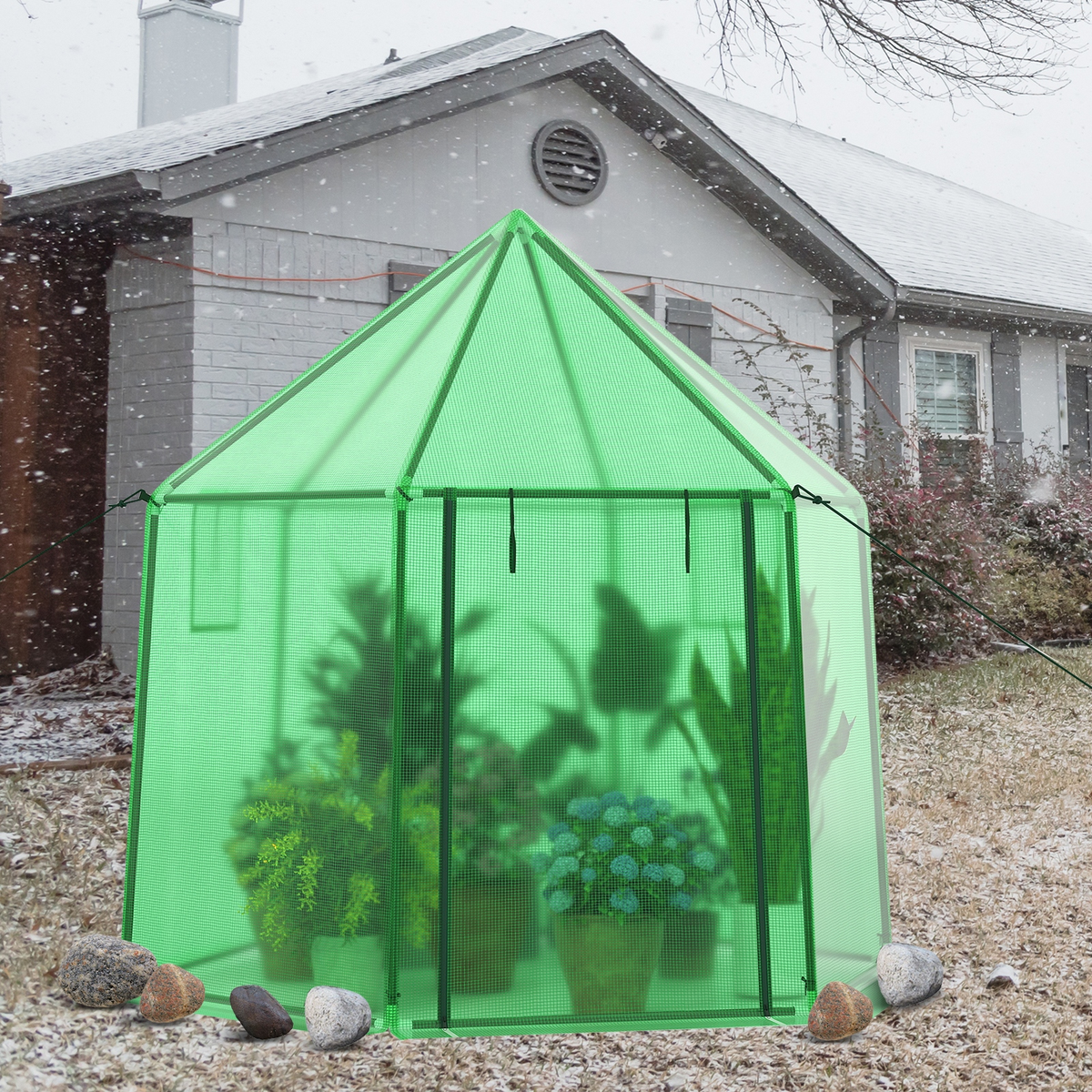 Walk-In Greenhouse All-Weather PE Cover & Frame, Zippered Door Vent Windows, Outdoor Plant Shelter for Garden Yard Balcony — 