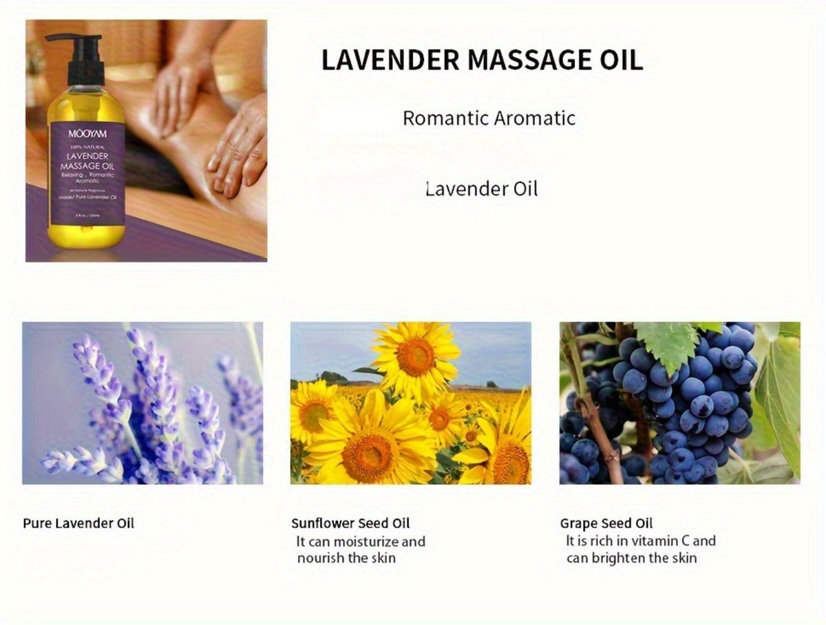 Lavender-Labeled Massage Oil in One or Three 236 ml Bottles with Pour Caps for Body-Care Routines — image 13