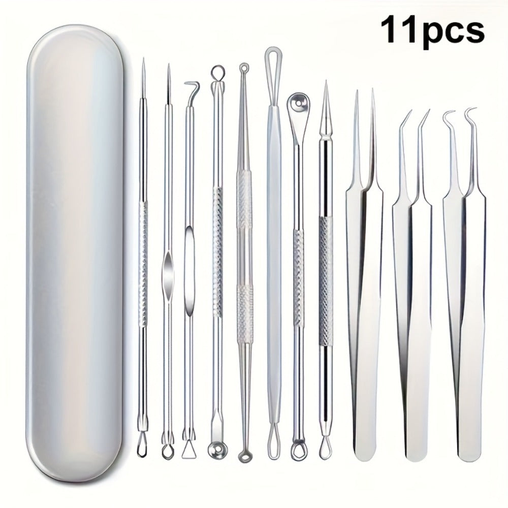 Blackhead Remover Tool Kit 11PCS Stainless Steel Pimple Popper Extractor - Professional for Bath Time, Home Spa and Personal 