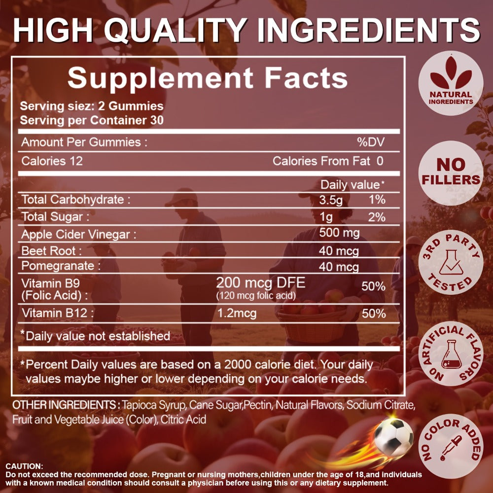 Apple Cider Vinegar Gummies with Pomegranate, Beet Juice & Vitamin B12, Keto ACV Gummies for Weight Management — image 2