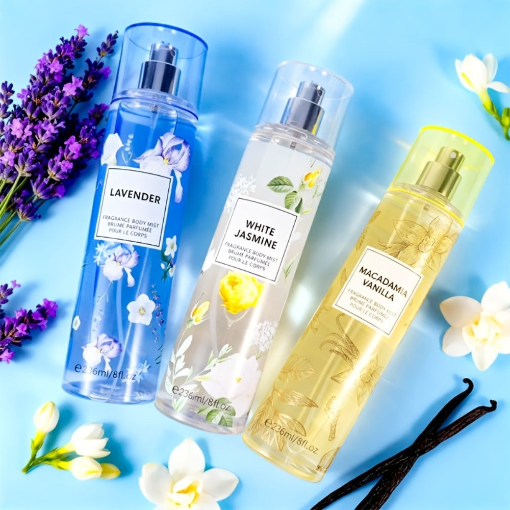 Body Spray for Women 4-Pack 8.4oz Each Hair Body Fragrance Mist Set 20 Floral Fruity Scents Daily Use Gift Value Bundle 250ml