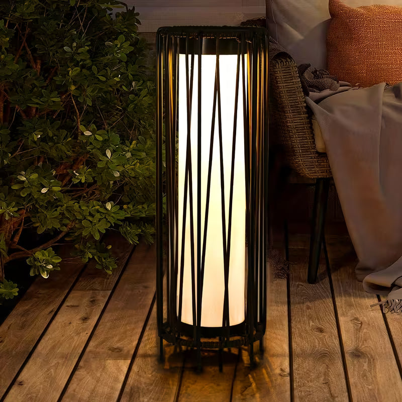 Outdoor Solar Floor Lamp with Rattan Decor Shade