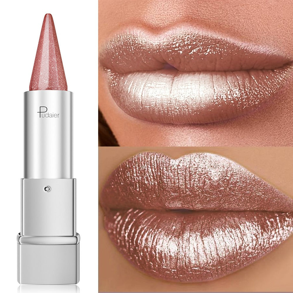 24H Waterproof Metallic Lipstick 5 Shades Pearlescent Sparkle Pearl Finish, for Makeup, Travel and Everyday Vanity Use — imag