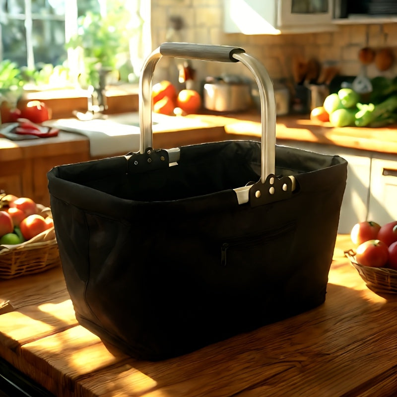 Foldable Insulated Picnic Tote Basket with Oxford Cloth Body, Aluminum Frame and Zippered Pocket — image 3