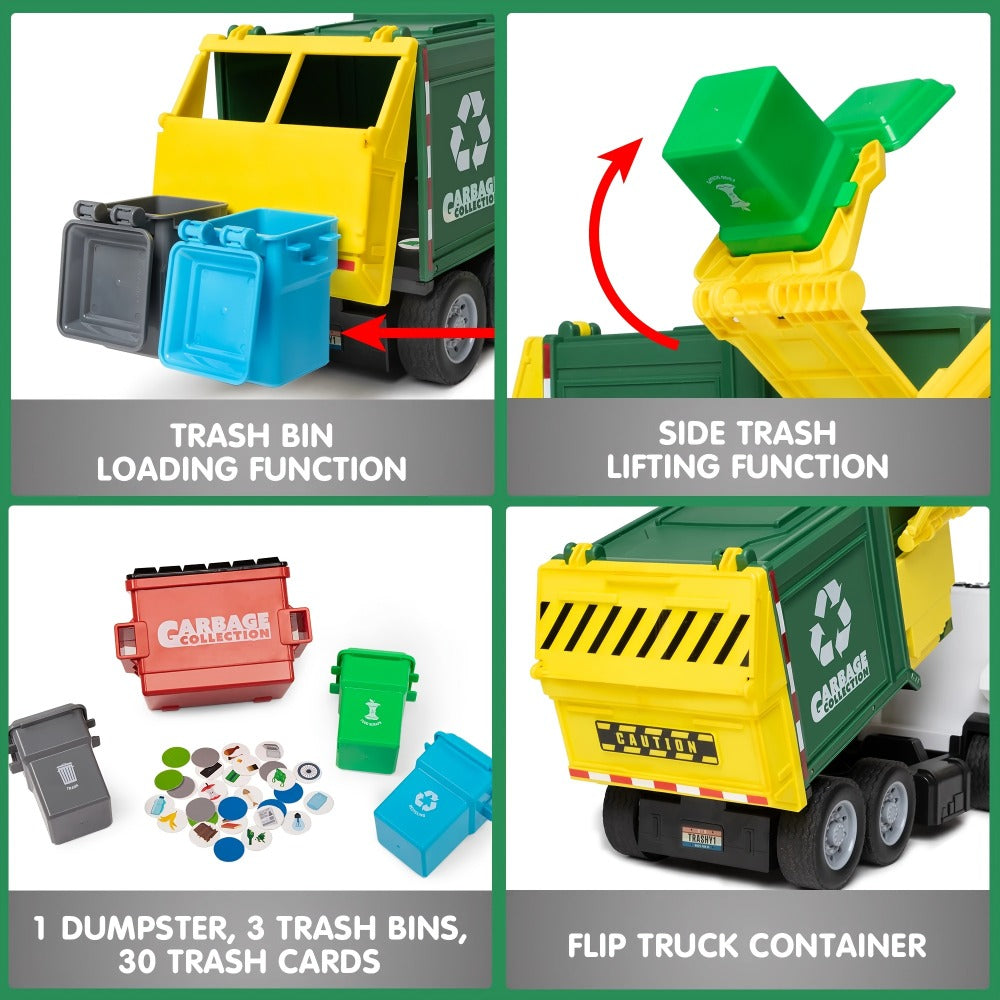 Garbage Truck Toy Set 16-Inch Large Friction-Powered with Lights & Sounds, Color-Coded Trash Bins — image 6