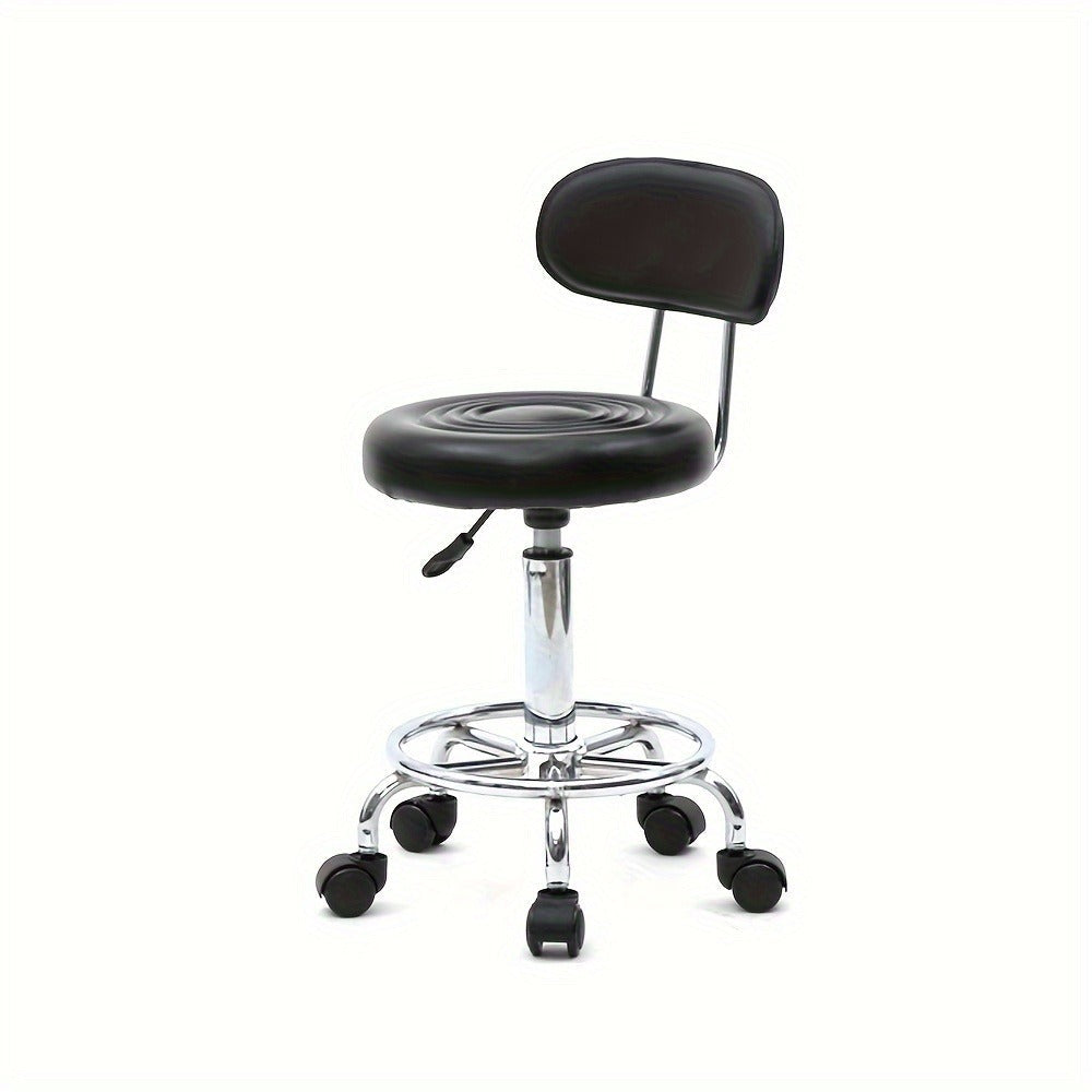 Cushioned Salon Stool with Backrest & Adjustable Height 18.9"-22.8" – Round 360° Swivel Chair for Hair Salon Spa Barbershop O