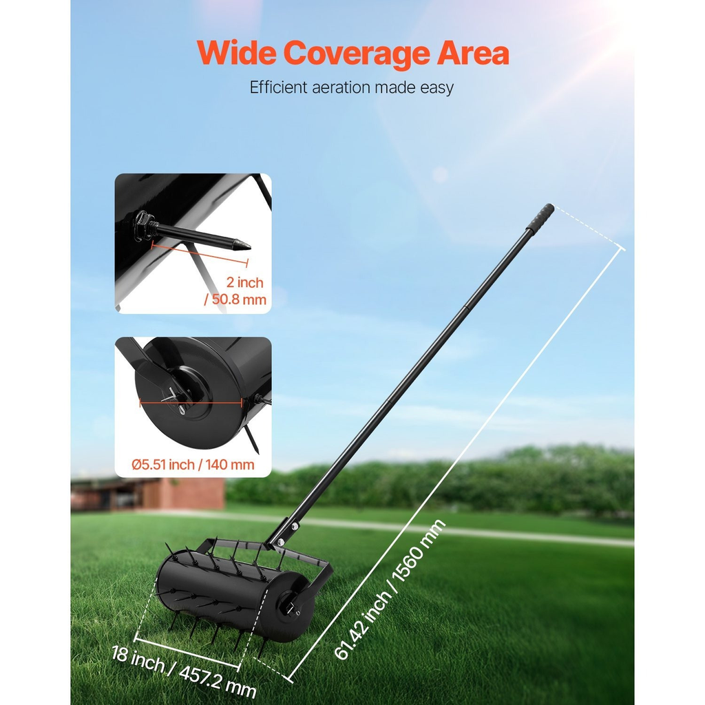 Rolling Lawn Aerator with 18- or 21-Inch Drum, 27 Spikes and Detachable Three-Section Handle — image 7