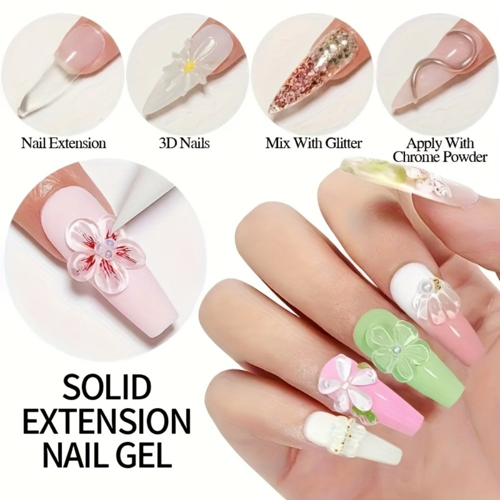 Clear Poly Nail Extension Gel 2-Piece Set, 100g Jars with Application Brush for 3D Sculpting and Rhinestone Nail Art — image 