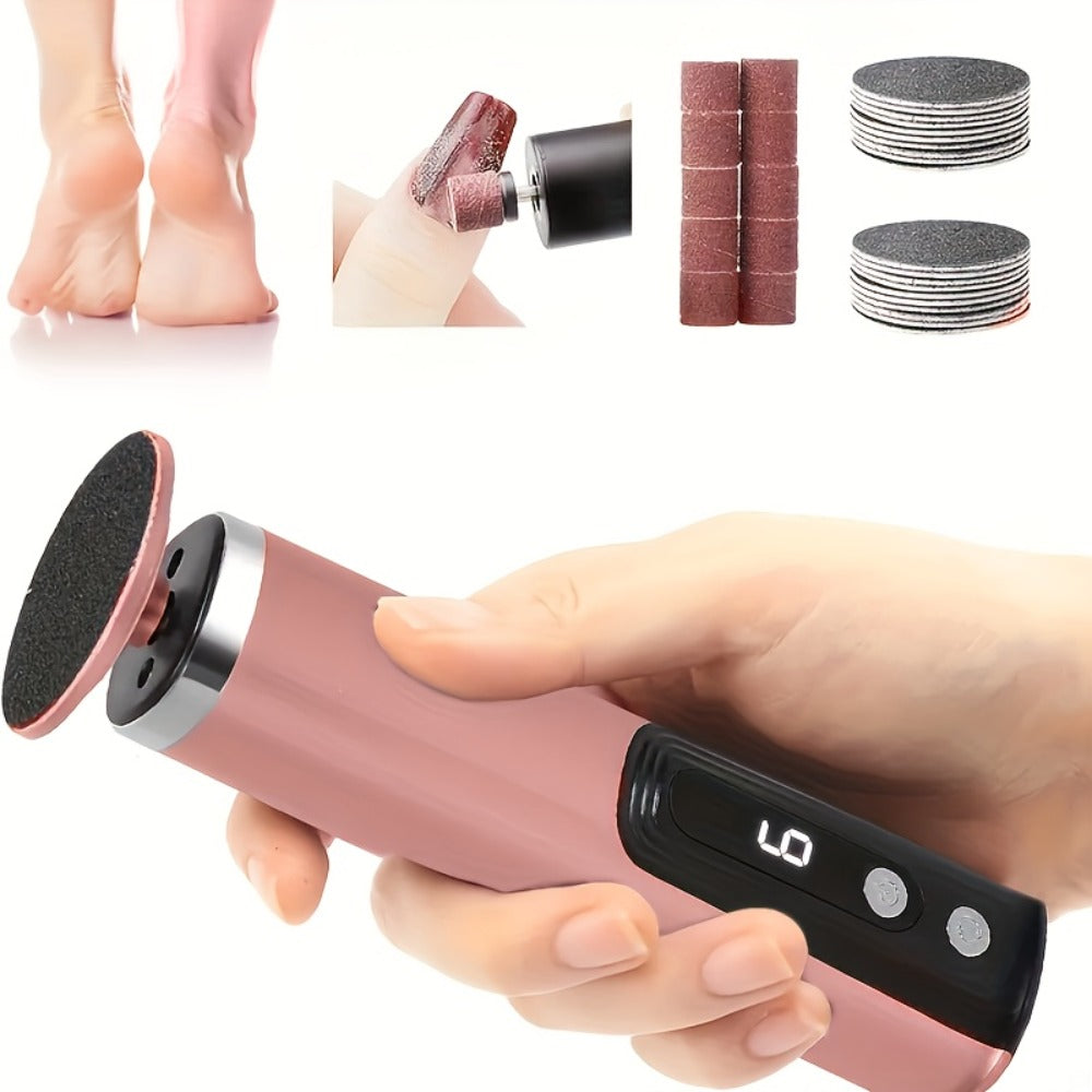 Rechargeable Electric Foot File and Callus Remover with Two Heads and Ten Sandpaper Pads in Pink — image 4