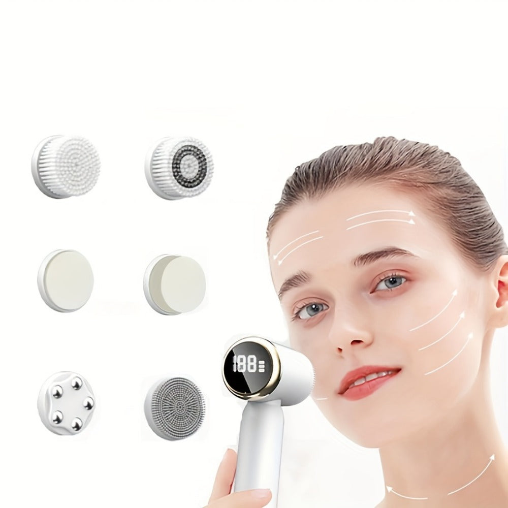 EMS Microcurrent Face Massager Device V-Face Lifting Double Chin Reducer Neck Rejuvenation 6-in-1 Brush Heads for Home or Sal