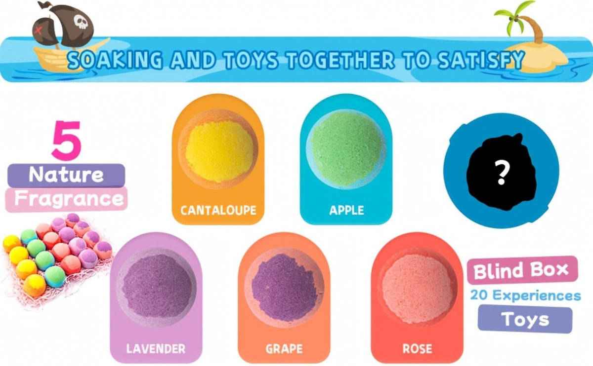 Ocean Bath Bombs Gift Set 20pcs Sea Themed Fizzy Bath Salt Balls Fun Treasure Shapes Colorful, for Bath Time, Home Spa and Pe
