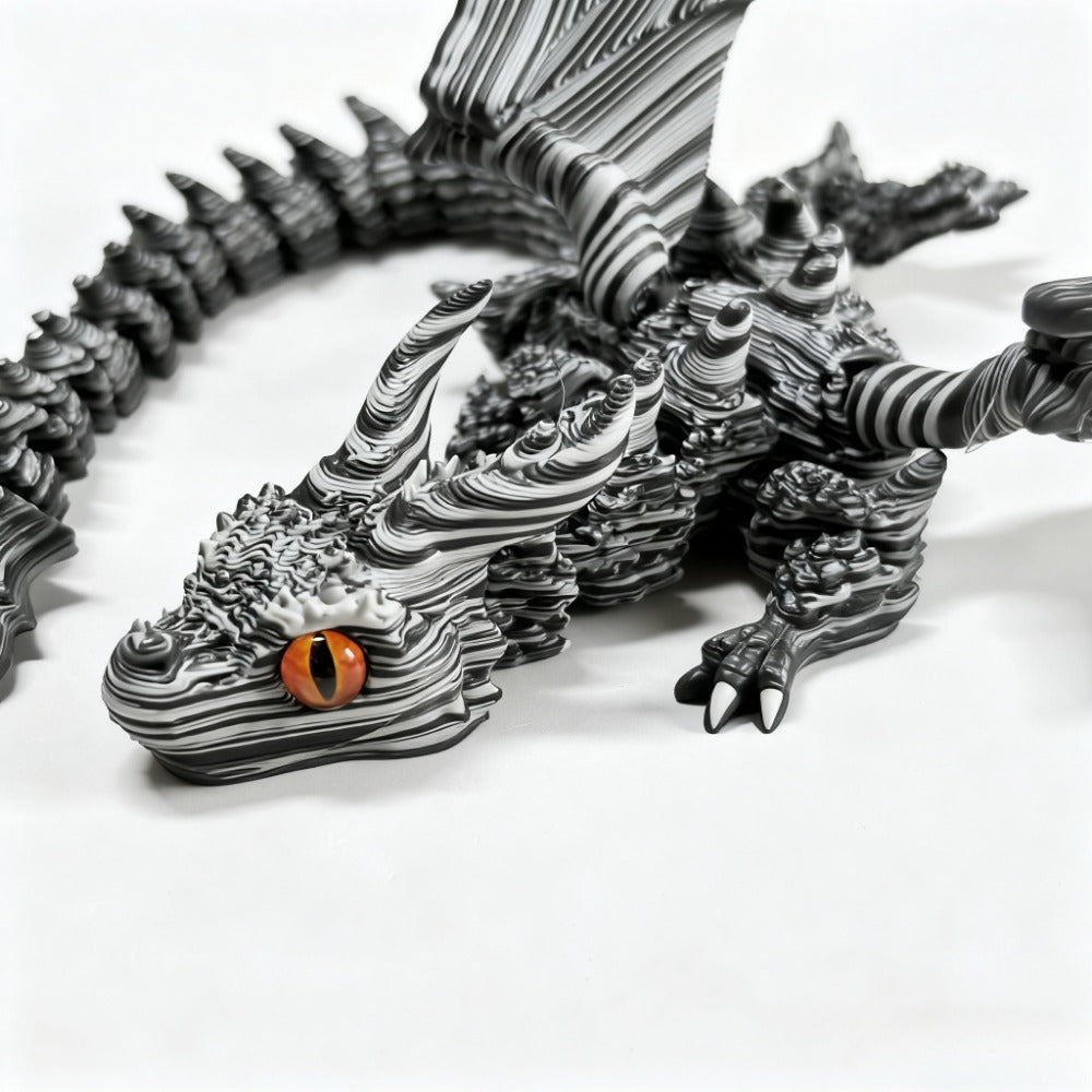 Articulated Black-and-White Swirl Dragon Figurine with Poseable Segments and Random Eye Color for Desktop Display — image 6
