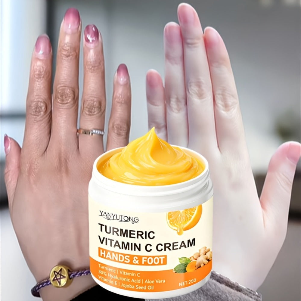 250g Turmeric and Vitamin C Hands-and-Feet Cream Jar with Hyaluronic Acid and Aloe Labeling — image 1