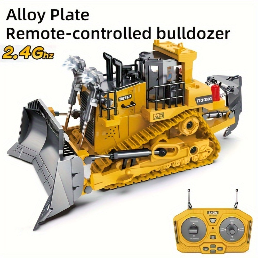 RC Construction Vehicle Toy 2.4GHz Remote Control Excavator Bulldozer Loader with Alloy Metal Cover Lights & Sound Effects — 
