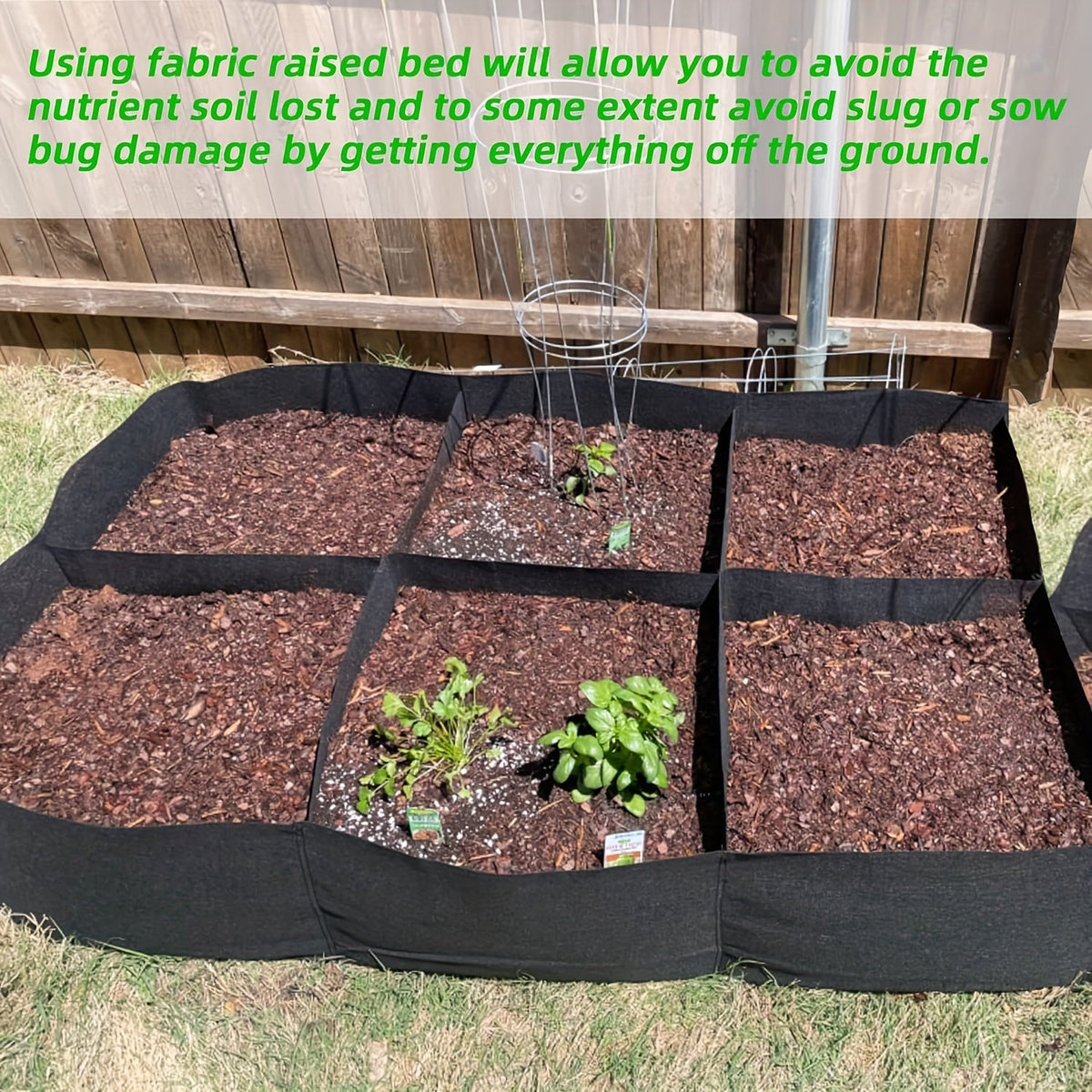 Raised Bed Grow Bag 128 Gallon 6 Grids 48x24x12 Inch | Breathable Fabric Planter for Vegetables Potatoes Flowers | Rectangle 