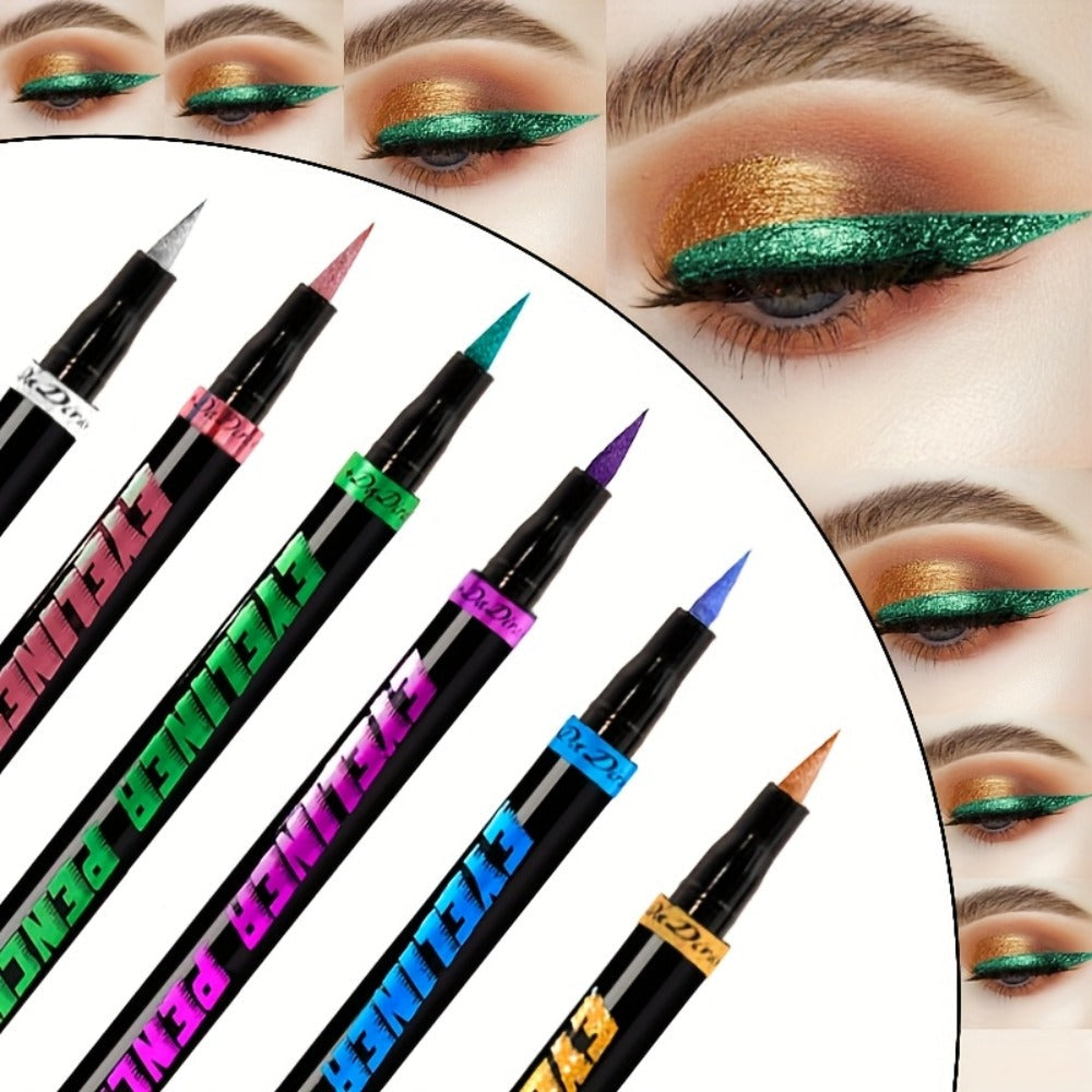 Colored Eyeliner Pencil Set with Six Shades in Blue, Purple, Green, Pink, Black and Gold-Tone Looks — image 3