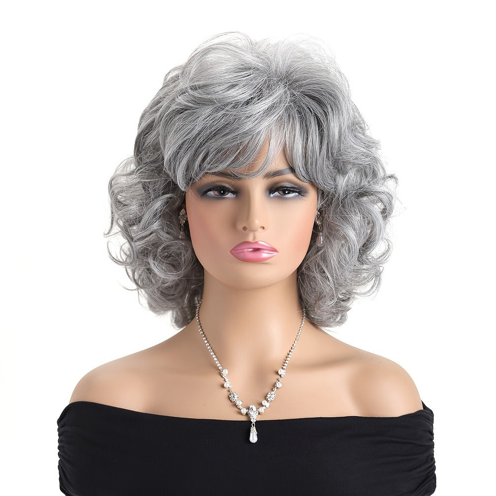Synthetic Wig 14-Inch Short Curls with Slanted Bangs and Rose Net Cap in Three Colors for Daily Styling — image 10