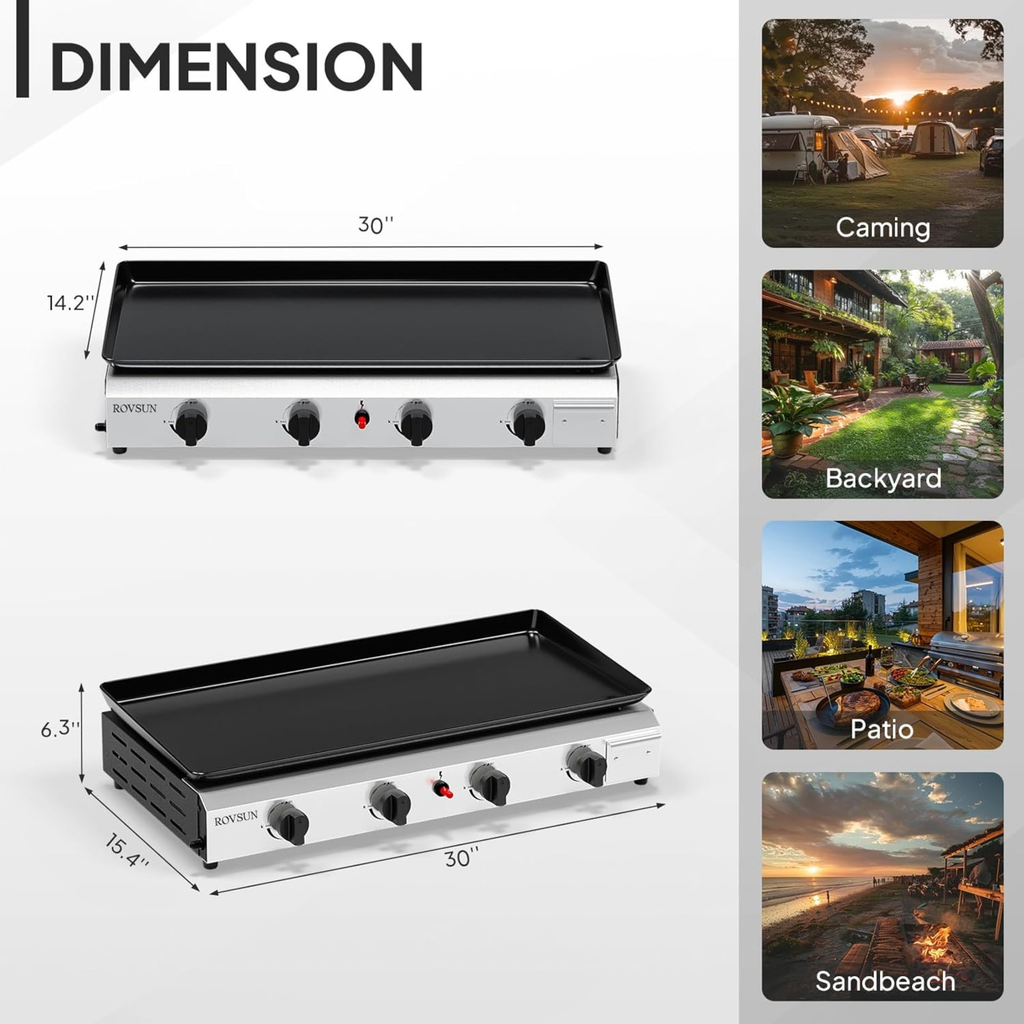 Flat Top Griddle Propane Tabletop 2 or 4 Burner, 20000 BTU Portable Gas Grill with Nonstick Enamel Tray — image 32