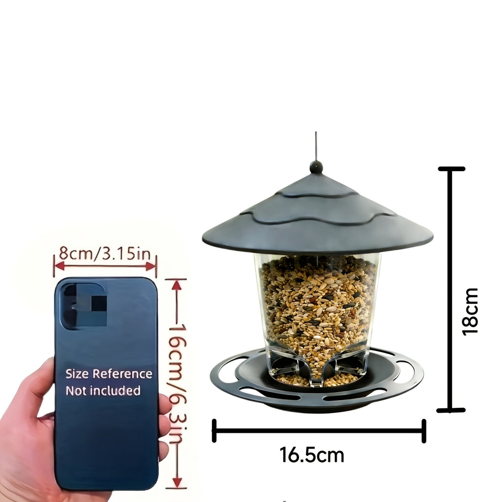 Hanging Bird Feeder with Tiered Roof, Clear Seed Chamber and Brown, Grey or Green Finish Options — image 5