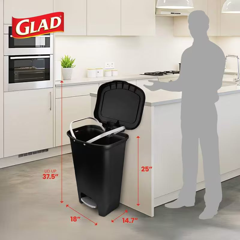 13-Gallon Kitchen Trash Can with Pedal and Bag Rings