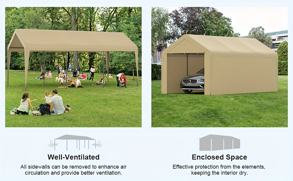 Carport Canopy 10x20 Portable Garage UV Protection for Garden, Patio and Yard Use, with the Listed Configuration — image 12
