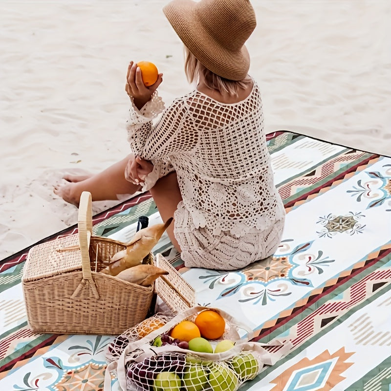 Rectangular Geometric Picnic Blanket with Rolled Carry Straps and 200 x 150 cm Pictured Open Size — image 5