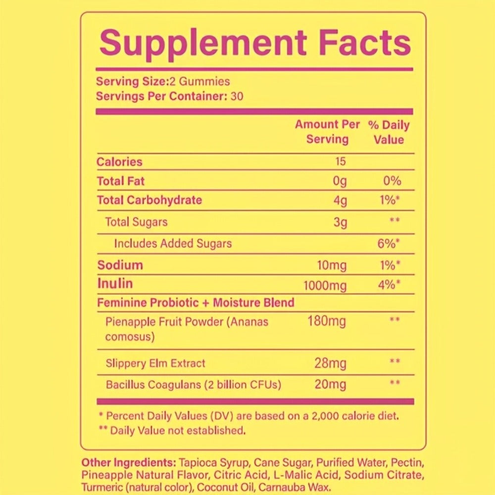 Feminine Probiotic Gummies 60-Count 30-Day Supply with Bacillus Coagulans & Slippery Elm - pH for Bath Time, Home Spa and Per