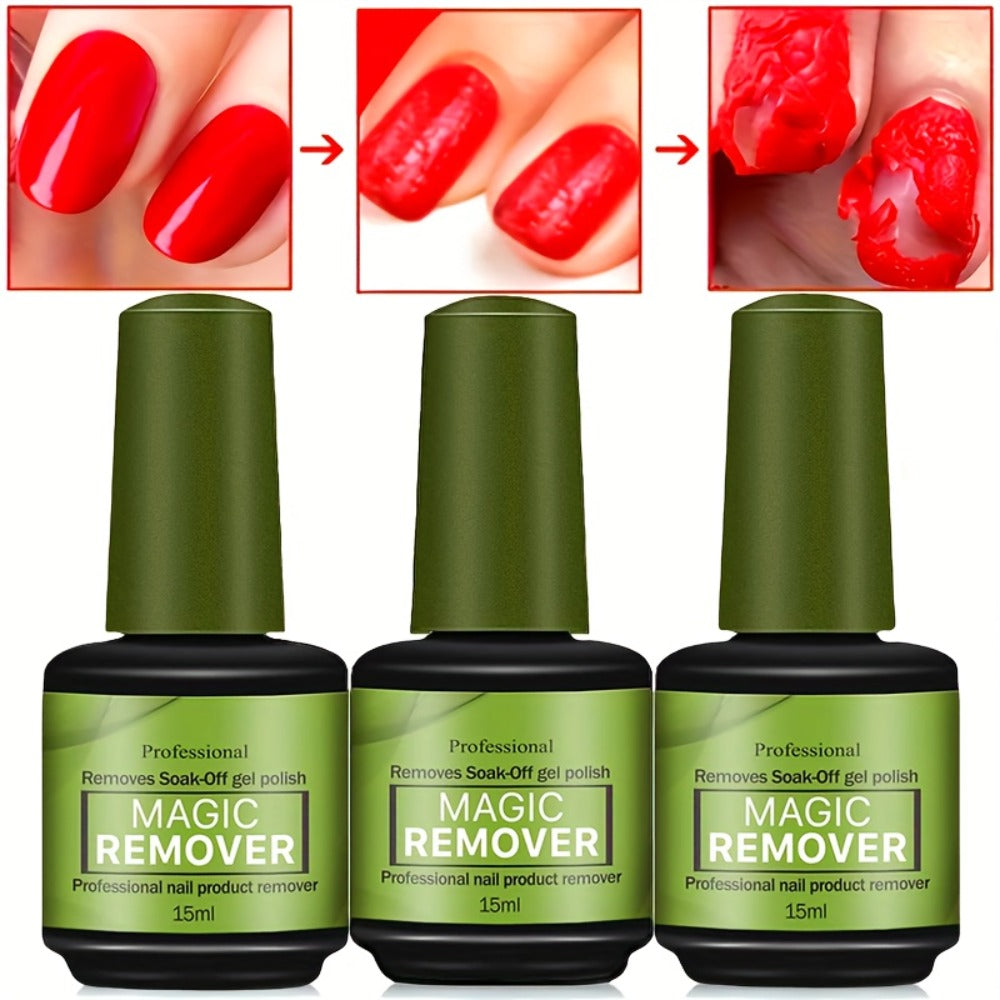 Gel Nail Polish Remover 3pcs Set – Soak Off Gel Nails, Nail Glue & Acrylic Nails in 2-3 Minutes | Fast Gentle Formula for Hom