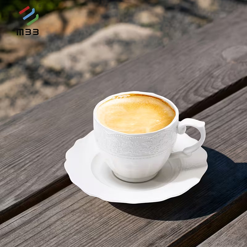 12-Piece Embossed New Bone China Coffee Cup and Saucer Set