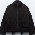 Large Pocket Lace-up Long Sleeve Cotton Coat Jacket Washed Cotton-padded Coat For Women