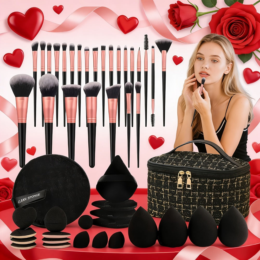 Makeup Brush Set, 41- or 47-Piece Synthetic Bristle Collection with Face Brushes, Eye Brushes, Sponges and Storage Bag — imag