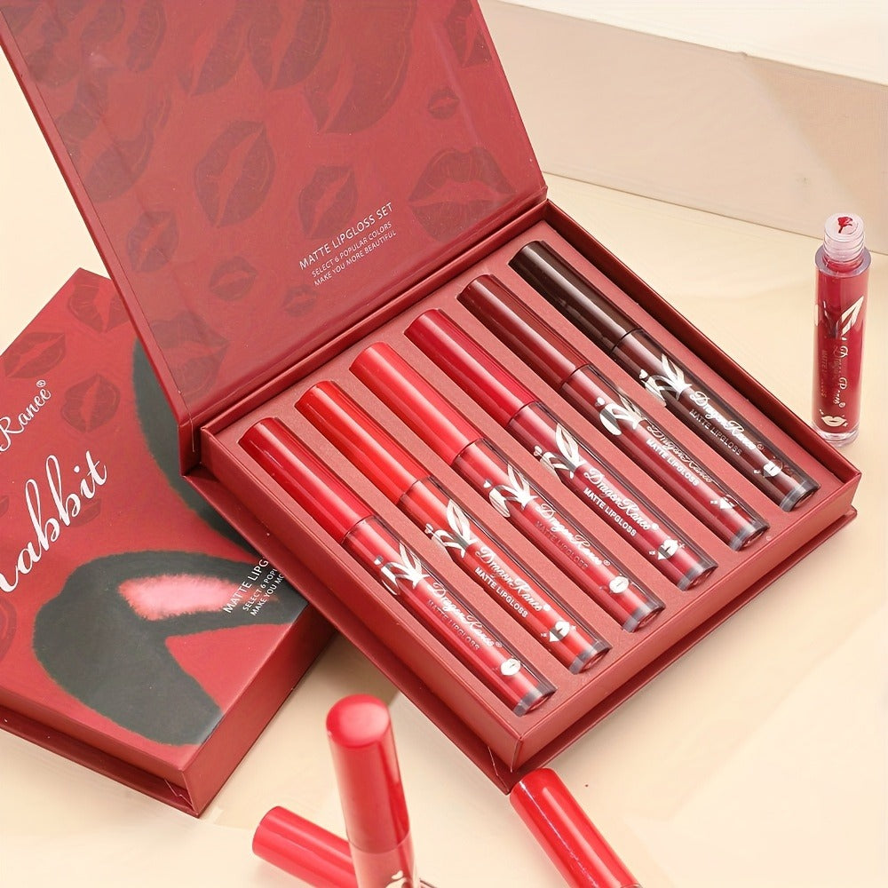 Lip Gloss Set by Dragon Ranee with 6 Red-Tone Matte Lip Colors, Tube Applicators and Gift Box — image 6