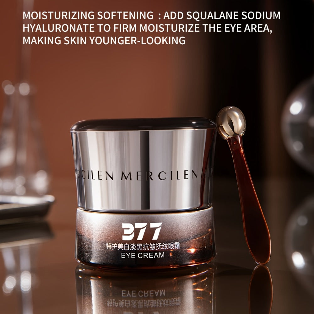 MERCILEN 377 Eye Cream, 25g Brown-and-Silver Cosmetic Jar with Included Metal Applicator Spoon — image 4