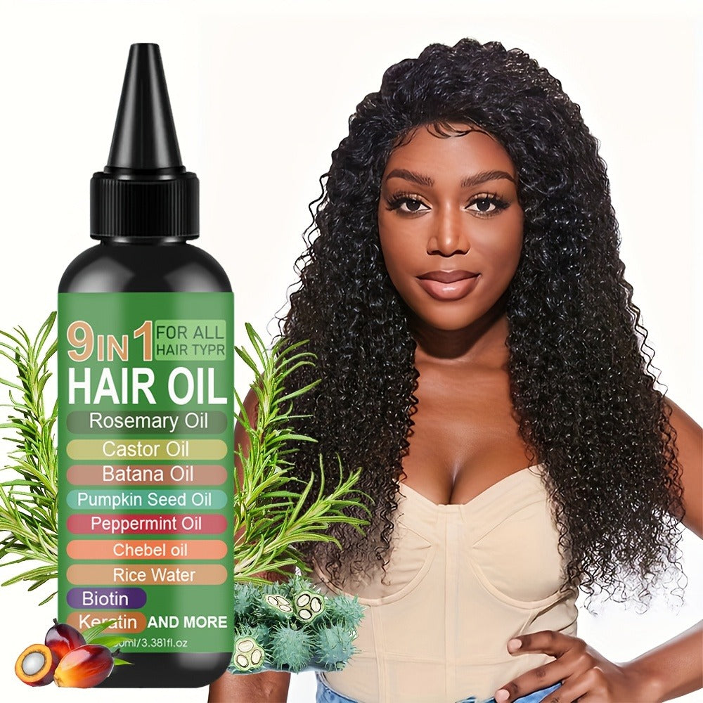 Rosemary 9-in-1 Hair and Scalp Oil, 100ml Nozzle Bottle with Rice Water, Batana, Castor and Biotin Labels — image 4