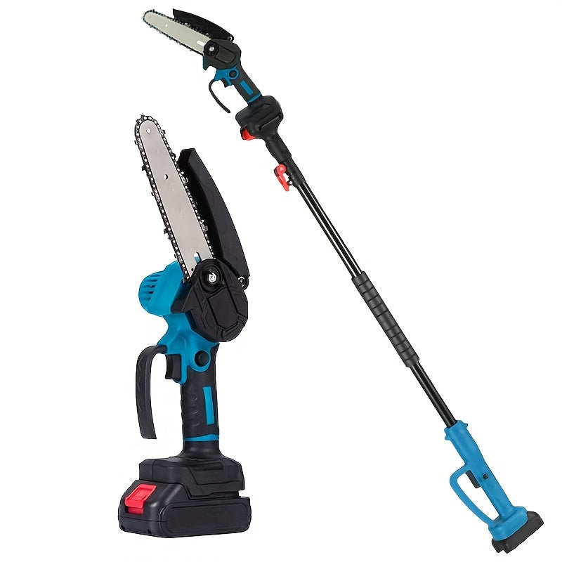 Pole Saw Set with Electric Chainsaw, 6-Inch Cordless Pruner, Long-Handle Scissor Kit, Safety Lock for Tree Pruning & Landscap