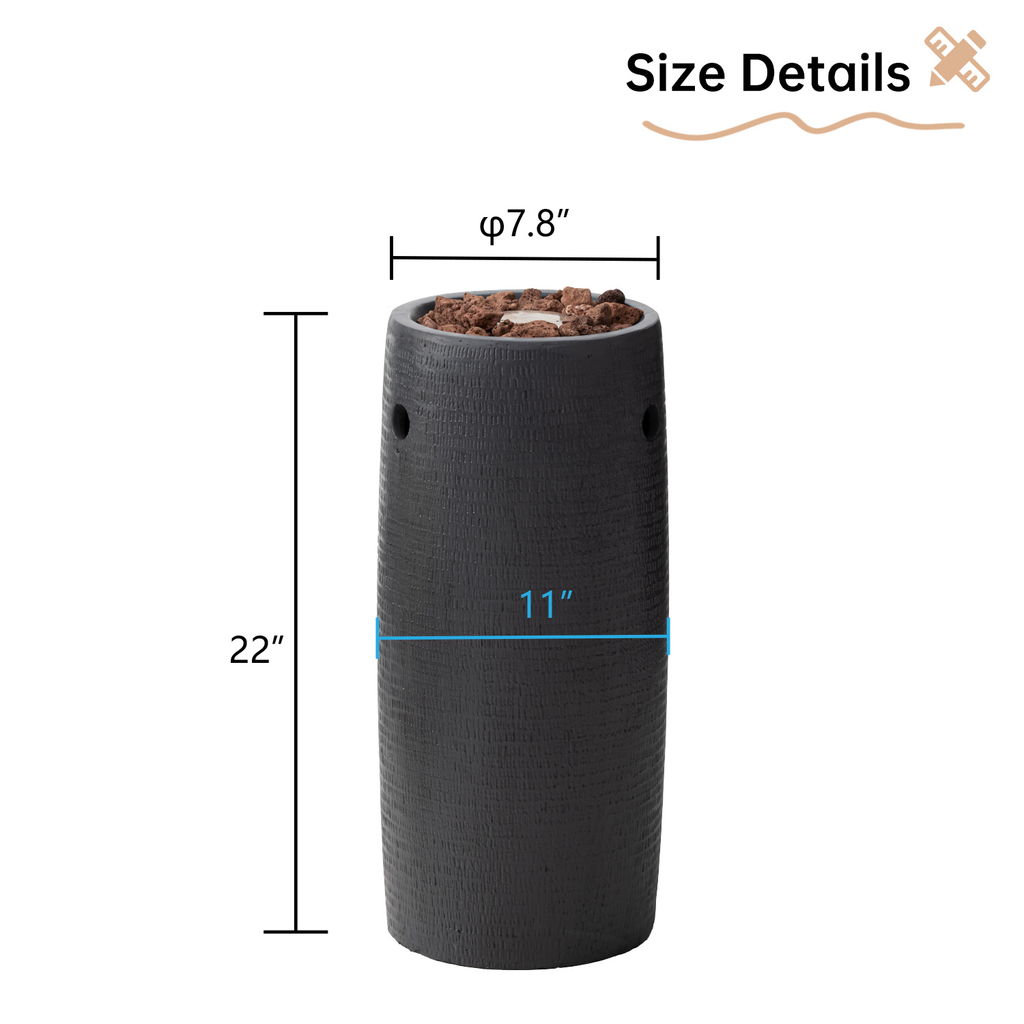Propane Fire Pit Portable 11 Inch Outdoor 15000 BTU Self-Lighting Metal Concrete All-Weather Round Patio for Garden, Patio an