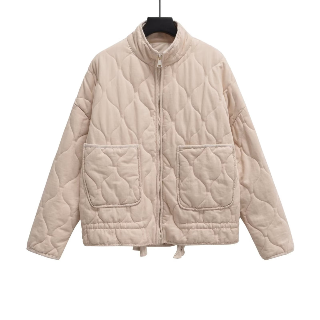 Large Pocket Lace-up Long Sleeve Cotton Coat Jacket Washed Cotton-padded Coat For Women