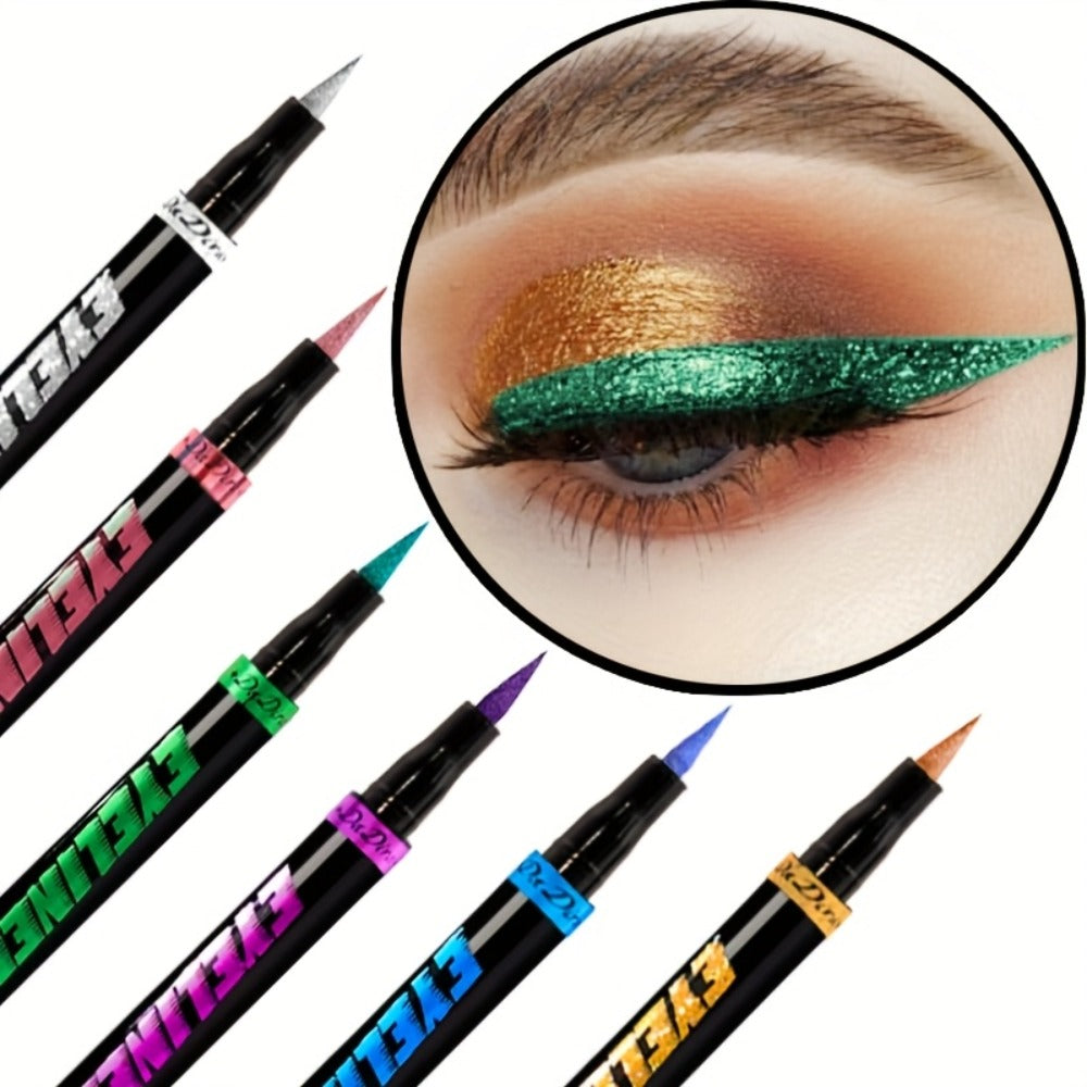 Colored Eyeliner Pencil Set with Six Shades in Blue, Purple, Green, Pink, Black and Gold-Tone Looks — image 11