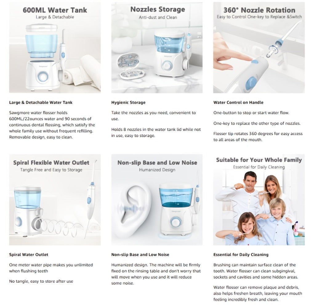 Water Flosser Countertop FC166 Oral Irrigator with 600ml Tank, Ten Pressure Settings, Eight Nozzles and Rotary Dial — image 1