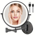 Makeup Mirror with Lights, Wall-Mounted 8-Inch Dual-Sided 1X and 10X with Three Light Colors, Touch Dimming and USB Charging 