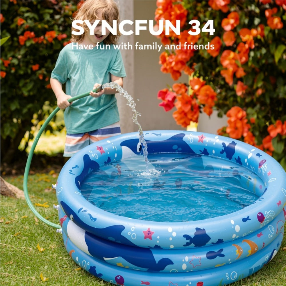 Whale Inflatable Kiddie Pool 34 Inch for Toddlers & Dogs, 3-Ring Ocean Pattern Baby Pool, Portable Backyard Water Play Pit — 