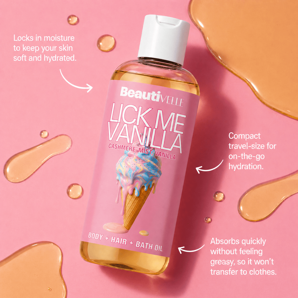 Cashmere Mist Vanilla Body Oil in a 4 oz Flip-Top Bottle with Amber, Sandalwood and Vanilla Notes — image 7